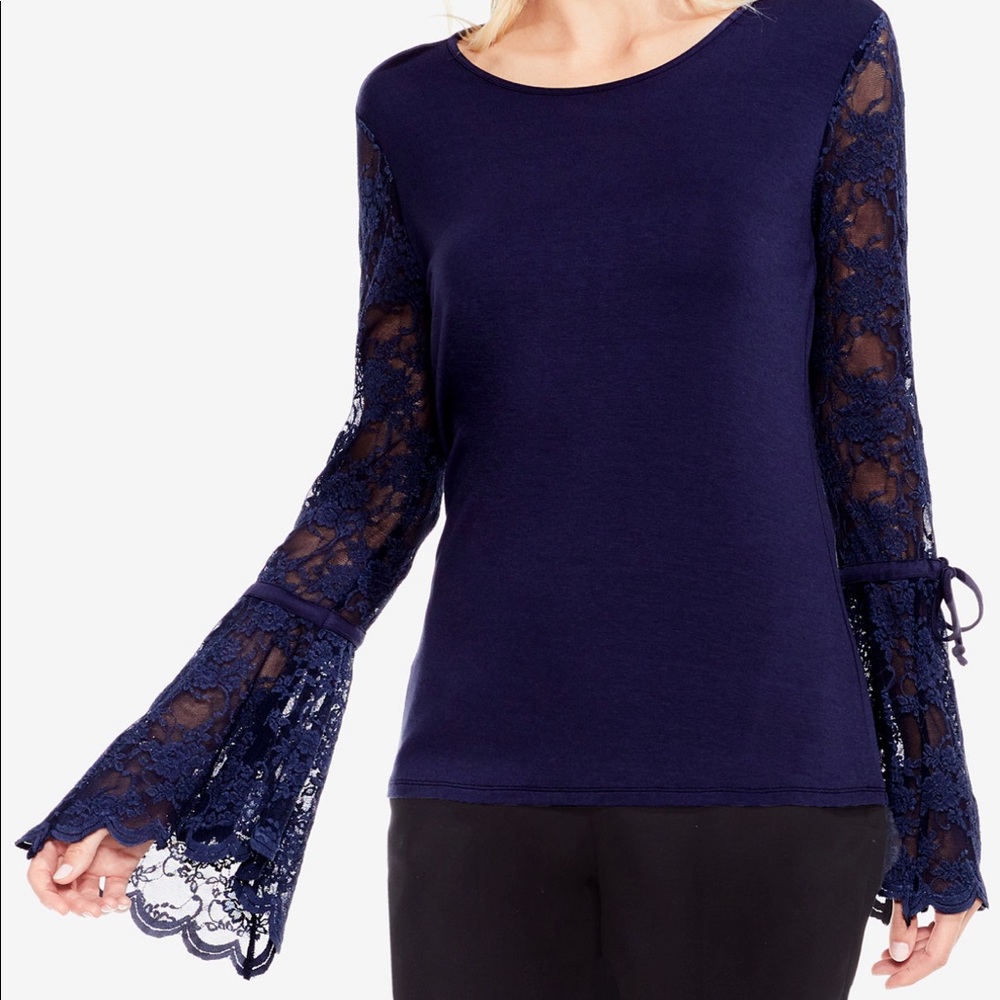 Vince Camuto Lace-Illusion bell sleeve top